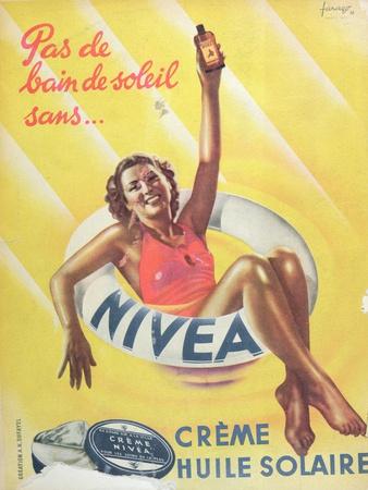 vintage Nivea sunscreen Advertising poster reproduction. Danger sun & Sand